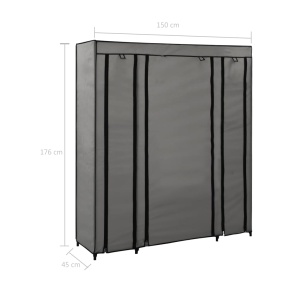 Șifonier cu bare și compartimente, gri, 150x45x176 cm, textil - Img 6