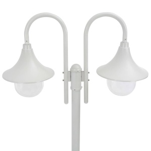 Stâlp cu lumini de grădină E27 220 cm, aluminiu 2 lămpi, alb - Img 2