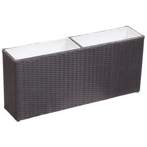 Strat inălțat de grădină 2 ghivece negru 90x20x40 cm poliratan