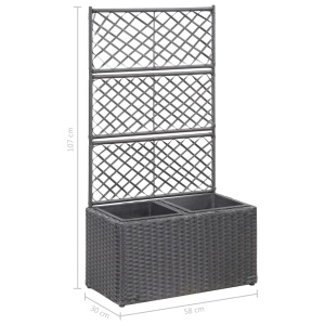 Strat inălțat spalier 2 ghivece negru 58x30x107 cm poliratan - Img 6