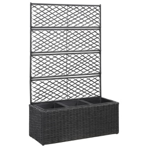 Strat inălțat spalier 3 ghivece negru 83x30x130 cm poliratan
