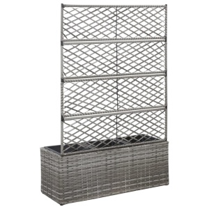 Strat inălțat spalier cu 3 ghivece gri 83x30x130 cm poliratan - Img 3