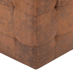 Taburet, 2 buc., maro, 30x30x30 cm, piele intoarsă ecologică - Img 6