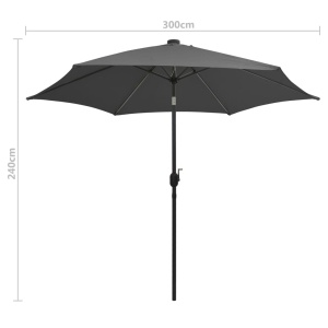 Umbrelă de soare cu LED și stâlp aluminiu, antracit, 300 cm - Img 6