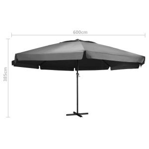 Umbrelă de soare cu stâlp aluminiu, antracit, 600 cm - Img 5