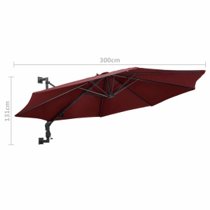 Umbrelă de soare de perete, stâlp metalic, roșu vișiniu, 300cm - Img 6