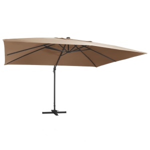 Umbrelă suspendată cu LED și stâlp aluminiu gri taupe 400x300cm