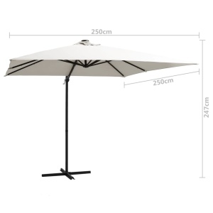 Umbrelă suspendată cu LED, stâlp din oțel, nisipiu, 250x250 cm - Img 9