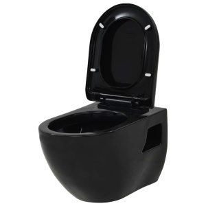 Vas de toaletă cu montare pe perete, ceramică, negru - Img 2