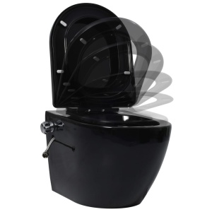 Vas WC suspendat fără ramă cu funcție de bideu, negru, ceramică - Img 8