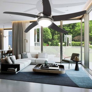 Ventilator tavan decorativ cu iluminare, 128 cm, maro - Img 4
