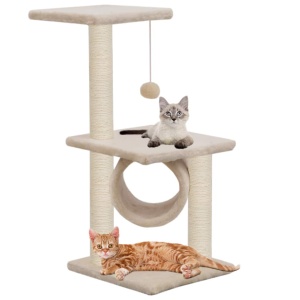 Ansamblu pentru pisici, stâlpi cu funie de sisal, 65 cm, bej