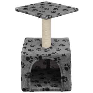 Ansamblu pisici, stâlp funie sisal, 55 cm, imprimeu lăbuțe, gri - Img 3