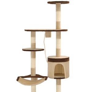Ansamblu pisici, stâlpi sisal, montare perete, 194 cm, bej/maro - Img 5
