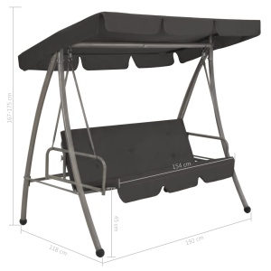 Balansoar de exterior cu copertină antracit 192x118x175 cm oțel - Img 7