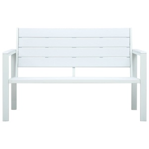 Bancă de grădină, alb, 120 cm, aspect de lemn, HDPE - Img 2