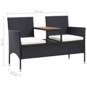 Bancă de grădină cu măsuță, 2 locuri, negru, 143 cm, poliratan - Img 5