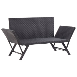 Bancă de grădină cu perne, negru, 176 cm, poliratan - Img 6