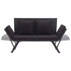 Bancă de grădină cu perne, negru, 176 cm, poliratan - Img 8