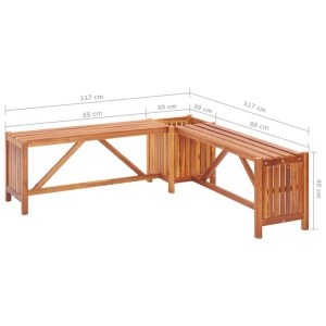 Bancă de grădină de colț cu jardinieră, 117x117x40 cm, acacia - Img 6