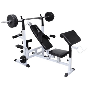 Bancă de greutăți cu raft și set de haltere și gantere, 120 kg - Img 2