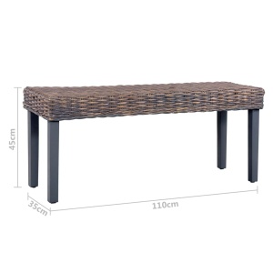Bancă, gri, 110 cm, ratan kubu natural și lemn masiv de mango - Img 5