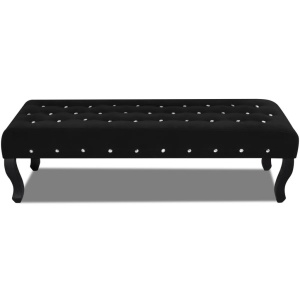 Bancă Negru Catifea cu Nasturi de Cristal - Img 3