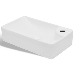 Bazin chiuvetă de baie din ceramică cu gaură pentru robinet, alb - Img 2