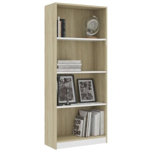 Bibliotecă 4 rafturi, alb&stejar Sonoma, 60 x 24 x 142 cm, PAL - Img 3