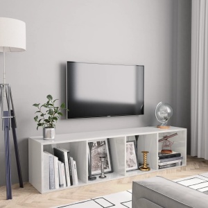 Bibliotecă/Comodă TV, alb extralucios, 143 x 30 x 36 cm