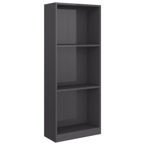 Bibliotecă cu 3 rafturi, gri lucios, 40 x 24 x 108 cm, PAL - Img 2