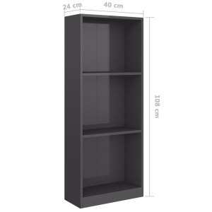Bibliotecă cu 3 rafturi, gri lucios, 40 x 24 x 108 cm, PAL - Img 5