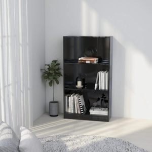 Bibliotecă cu 3 rafturi, negru extralucios, 60x24x108 cm, PAL