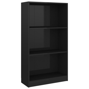 Bibliotecă cu 3 rafturi, negru extralucios, 60x24x108 cm, PAL - Img 2