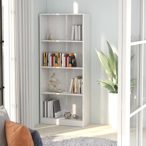 Bibliotecă cu 4 rafturi, alb extralucios, 60 x 24 x 142 cm, PAL
