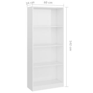 Bibliotecă cu 4 rafturi, alb extralucios, 60 x 24 x 142 cm, PAL - Img 5