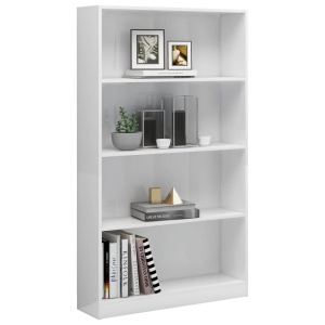 Bibliotecă cu 4 rafturi, alb extralucios, 80 x 24 x 142 cm, PAL - Img 3