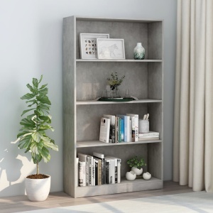 Bibliotecă cu 4 rafturi, gri beton, 80 x 24 x 142 cm, PAL
