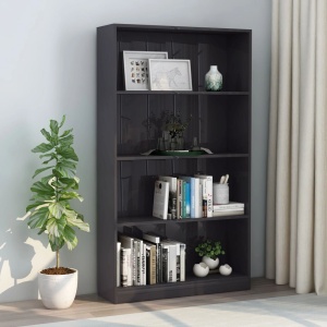 Bibliotecă cu 4 rafturi, gri extralucios, 80 x 24 x 142 cm, PAL