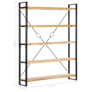 Bibliotecă cu 5 rafturi, 140 x 30 x 180 cm, lemn masiv de mango - Img 5