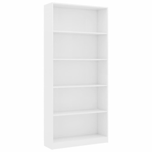 Bibliotecă cu 5 rafturi, alb, 80 x 24 x 175 cm, PAL - Img 2