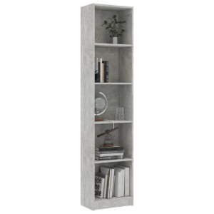 Bibliotecă cu 5 rafturi, gri, 40 x 24 x 175 cm, PAL - Img 3