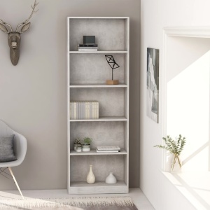 Bibliotecă cu 5 rafturi, gri beton, 60 x 24 x 175 cm, PAL