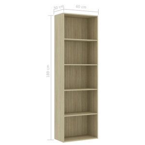 Bibliotecă cu 5 rafturi, stejar Sonoma, 60 x 30 x 189 cm, PAL - Img 5
