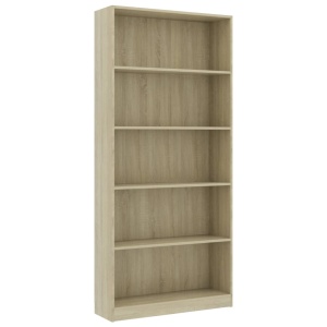 Bibliotecă cu 5 rafturi, stejar Sonoma, 80 x 24 x 175 cm, PAL - Img 2