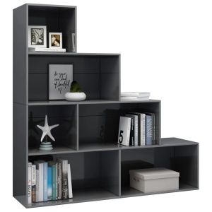 Bibliotecă/Separator cameră gri extralucios 155x24x160 cm PAL - Img 3