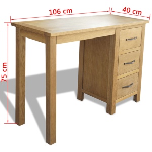Birou cu 3 sertare, 106 x 40 x 75 cm, lemn masiv de stejar - Img 5