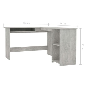 Birou de colț in formă de L, gri beton, 120 x 140 x 75 cm, PAL - Img 5