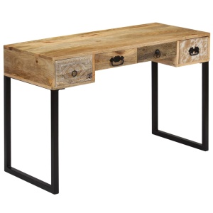 Birou din lemn masiv de mango și piele naturală 117x50x76 cm - Img 11