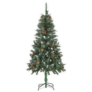 Brad de Crăciun artificial cu conuri pin și sclipici alb 150 cm - Img 3